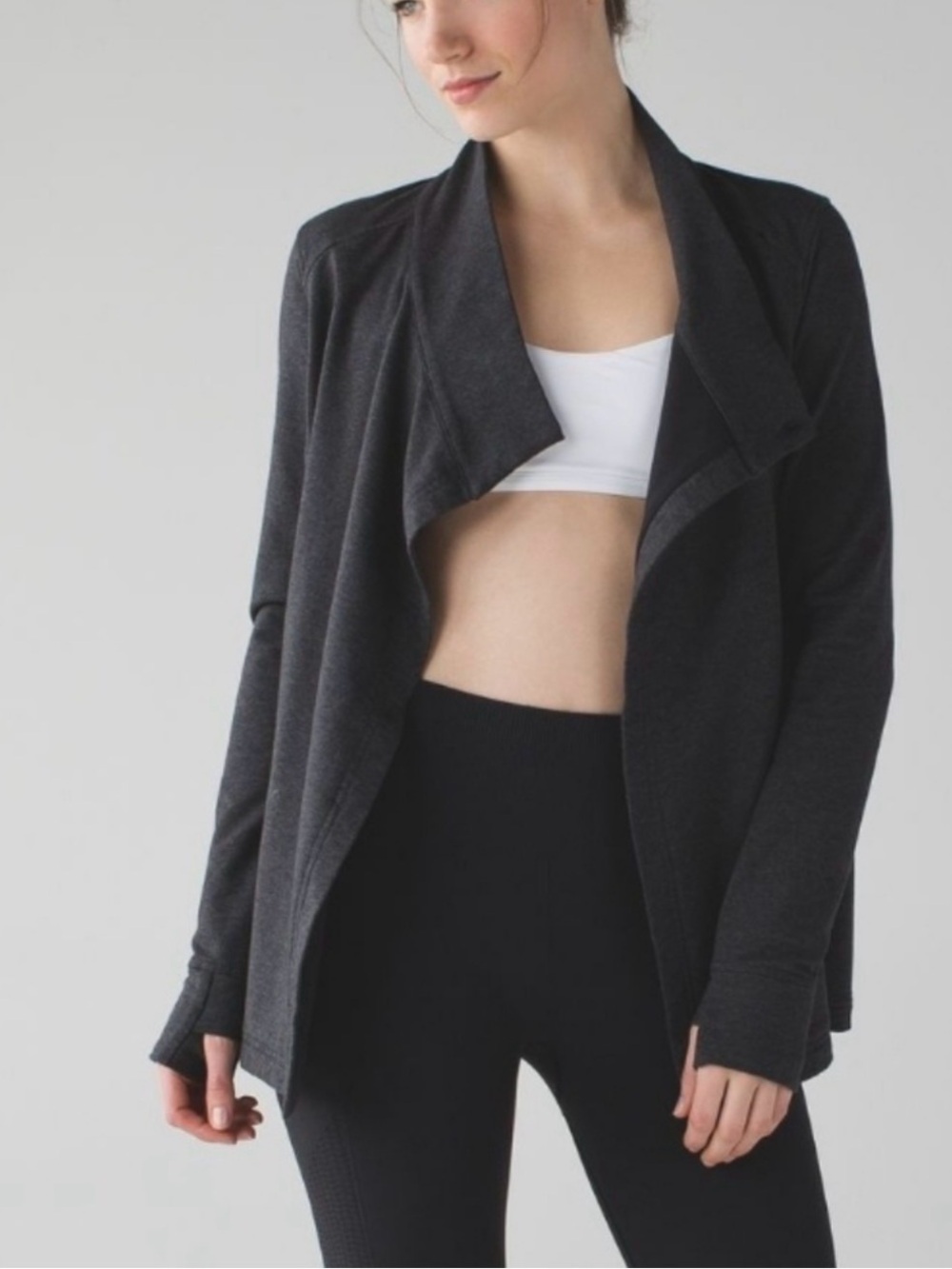 Lululemon Coast Wrap Heathered Gray Long Sleeve Jacket Thumbholes Size 8